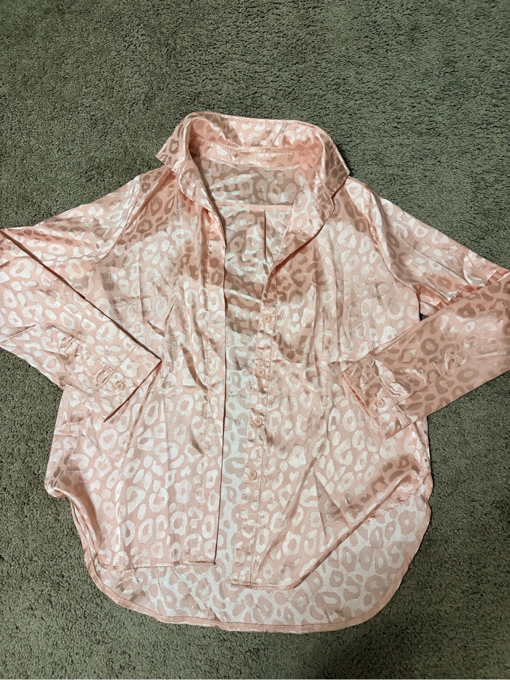 Amazon Pink Satin Leopard-Print Button-Down Blouse